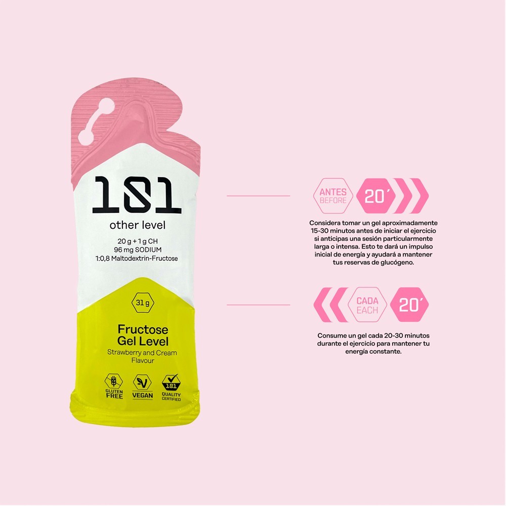 FRUCTOSE GEL LEVEL  Sabor de fresa y crema 31gr