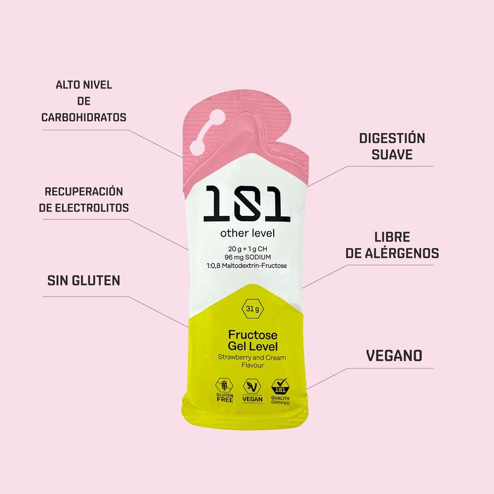 FRUCTOSE GEL LEVEL  Sabor de fresa y crema 31gr