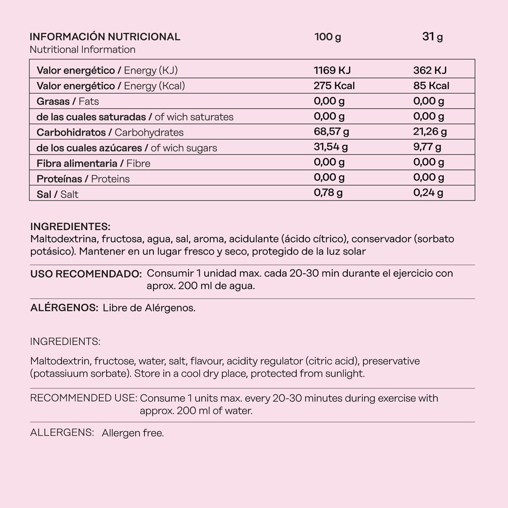 FRUCTOSE GEL LEVEL  Sabor de fresa y crema 31gr
