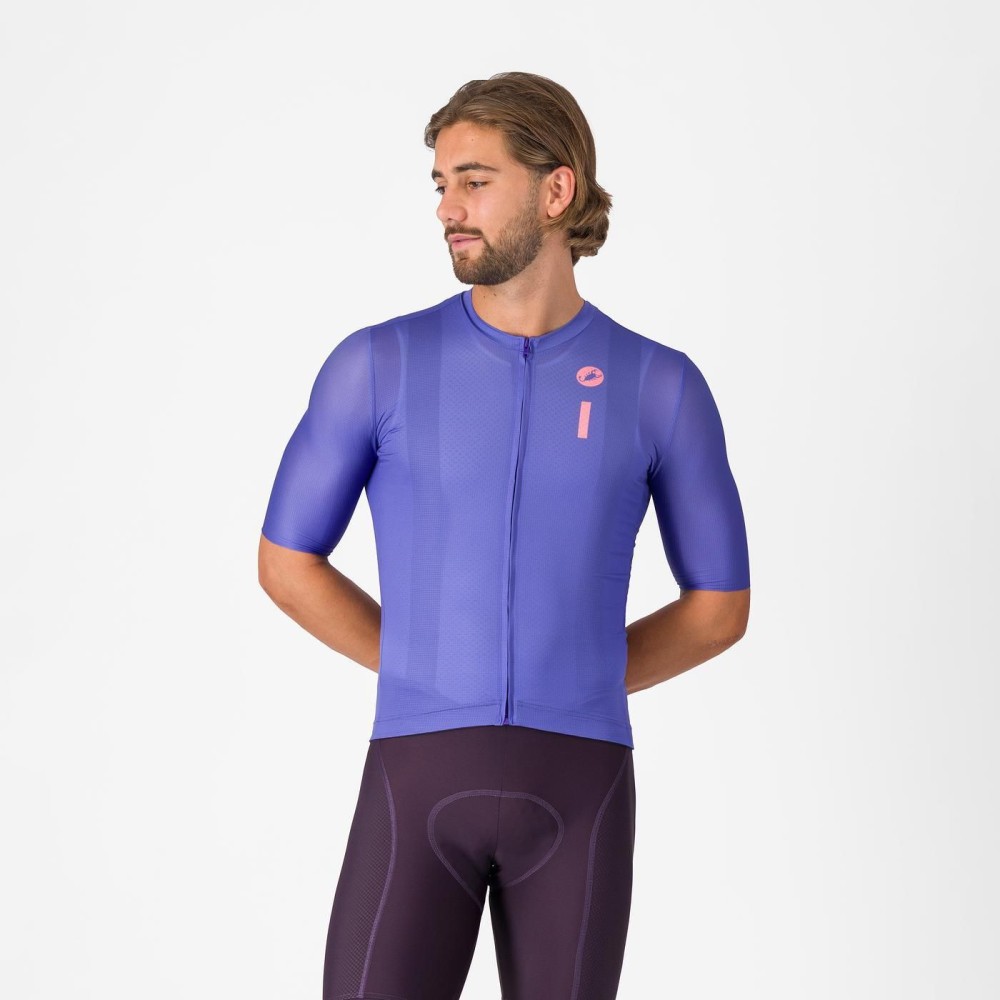 Maillot Corto Castelli Drittone Logo Ultravioleta/Rosa Giro