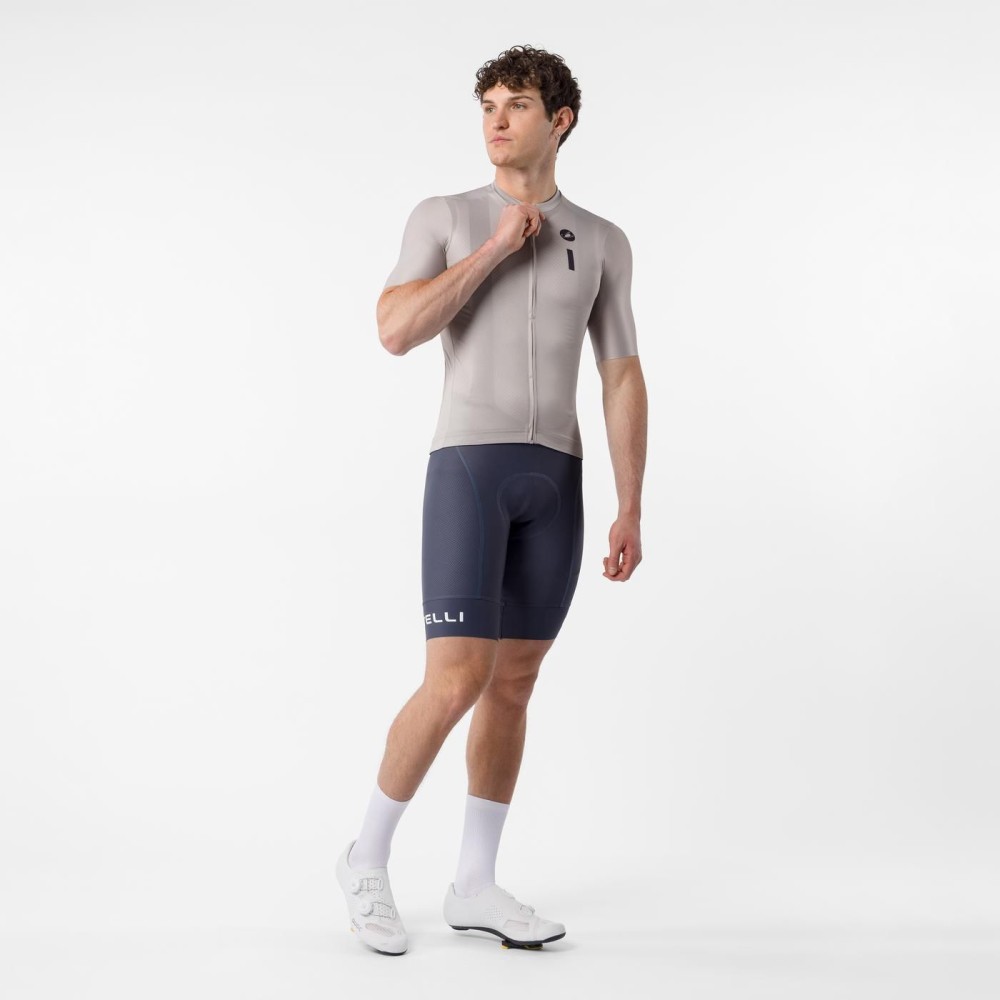 Maillot Corto Castelli Drittone Logo Hombre Clay/Azul Belgian