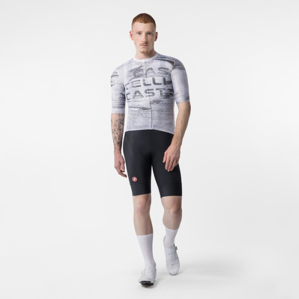 Maillot Corto Castelli Stratus Logo Hombre Blanco/Gris