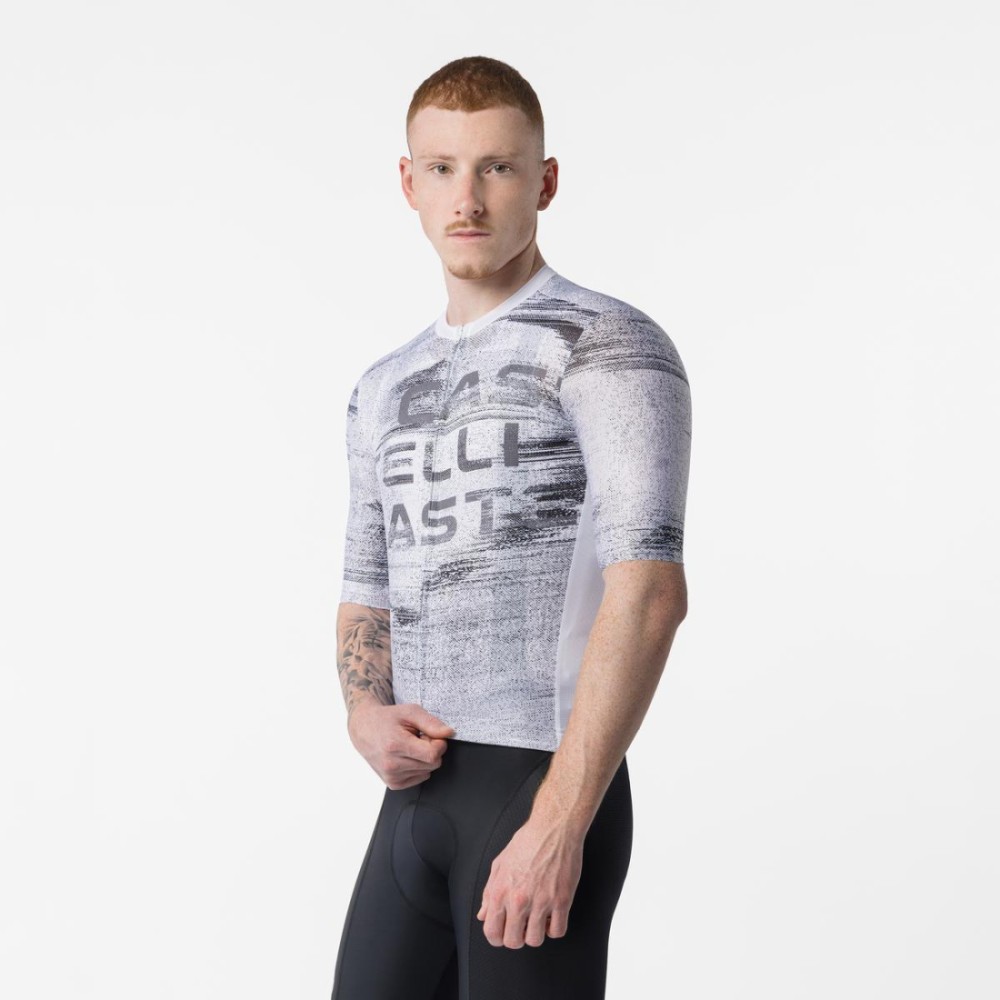 Maillot Corto Castelli Stratus Logo Hombre Blanco/Gris