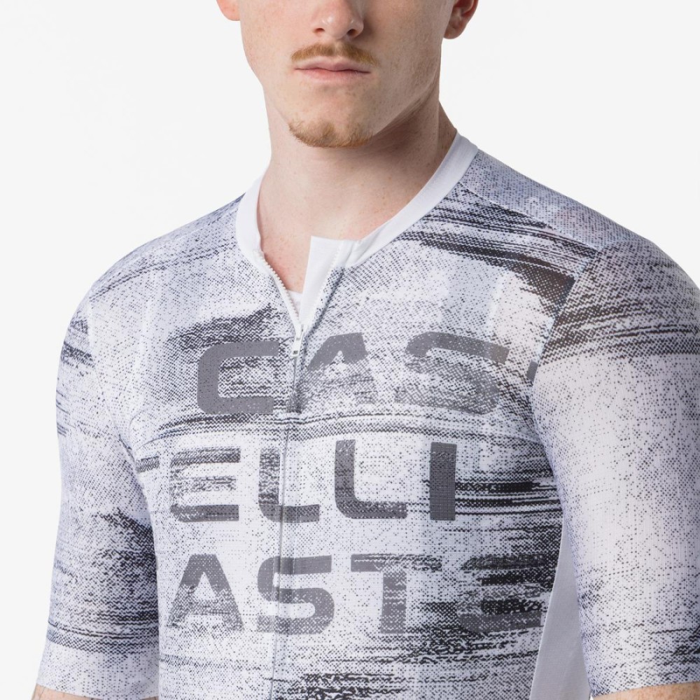 Maillot Corto Castelli Stratus Logo Hombre Blanco/Gris