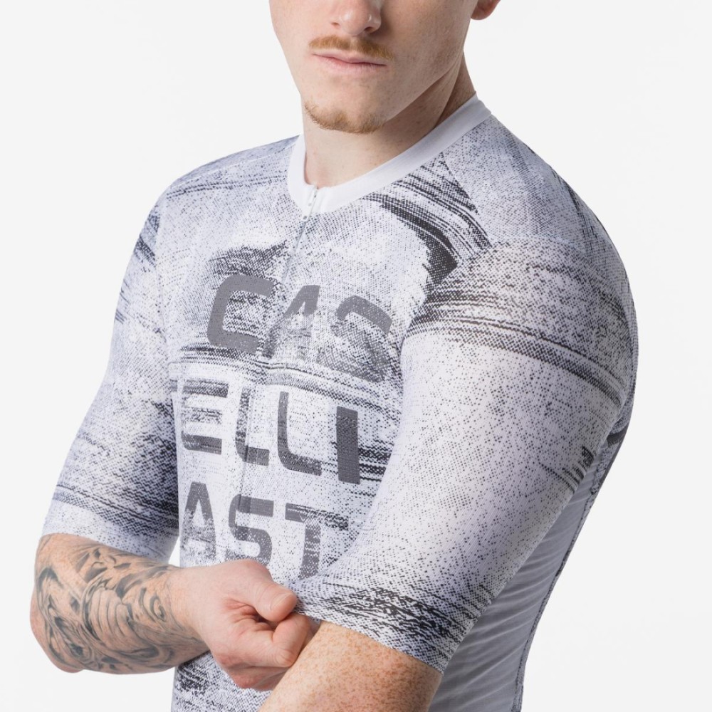 Maillot Corto Castelli Stratus Logo Hombre Blanco/Gris